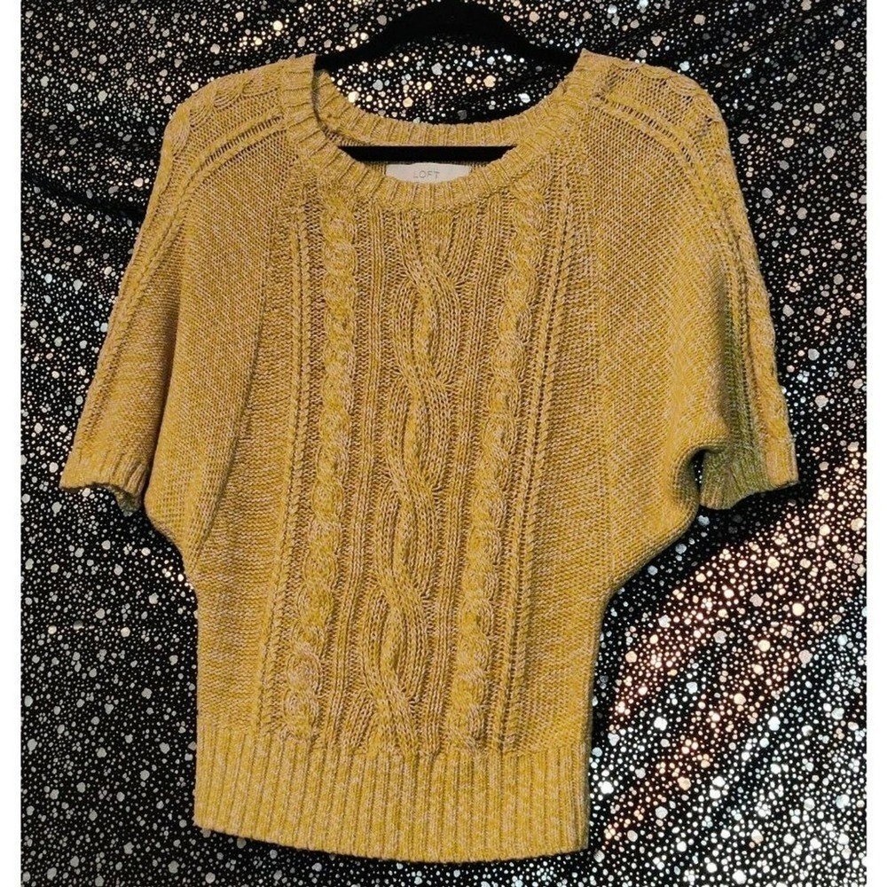 Ann Taylor LOFT Cable Knit Cotton Sweater Short Sleeve Yellow XS 290883
